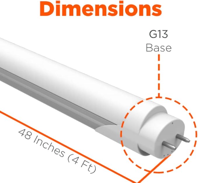 GoodBulb 48-Inch T8 LED Light Bulbs 18-Watt, 5000K Daylight White Light Color, 2800-Lumens, Type A+B with Medium Bi-Pin Base (Pack of 25 Bulbs)
