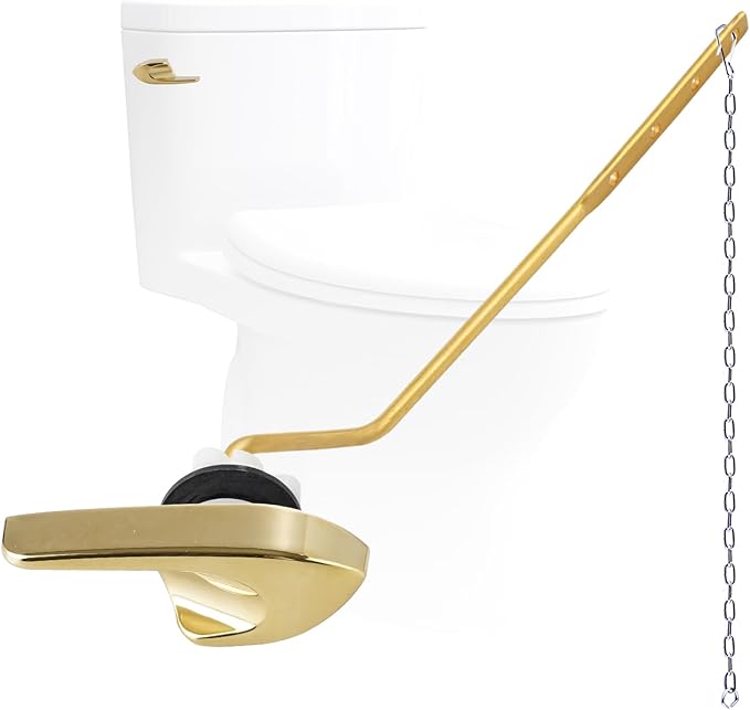 Universal Metal Side Mount Toilet Handle Replacement Kit Compatible with Kohler K-GP30324-CP/Glacier Bay Toilet with 1pc Flapper Chain, Toilet Flusher Lever, Shiny Gold