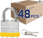 LanuBe Lock Laminated keyed Padlock (1-9/16", 40mm), keyed Alike Locks, Normal Shackle,Marked Yellow Plastic Hoop, Pack of 48