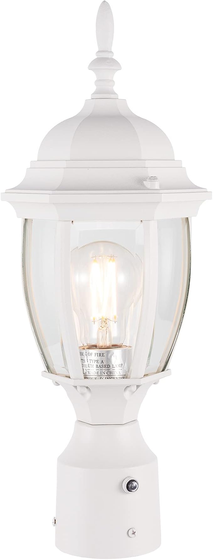 LIT-PaTH Dusk to Dawn Outdoor Post Lighting Fixture Pole Lantern, E26 Medium Base Max 60W, Aluminum Housing Plus Glass, Bulb Not Included (White, 1-Pack)