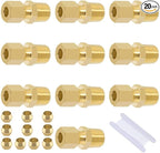 Brass Compression Tube Fitting, Straight Coupling Adapter, 10 PCS 1/4" OD x 1/4" NPT Male Union Connector 1/4" OD Compression x 1/4" NPT Male & 10 PCS Compression Sleeves Ferrules