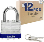 LanuBe Lock Laminated keyed Padlock (1-9/16", 40mm), keyed Alike Locks, Normal Shackle, Pack of 12…