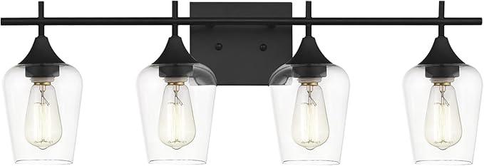 4-Light Bathroom Vanity Lights Over Mirror, 24 Inch Black Vanity Light for Bathroom, Modern Bath Wall Sconce Lighting with Clear Glass, WL9167-4B