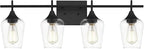 4-Light Bathroom Vanity Lights Over Mirror, 24 Inch Black Vanity Light for Bathroom, Modern Bath Wall Sconce Lighting with Clear Glass, WL9167-4B