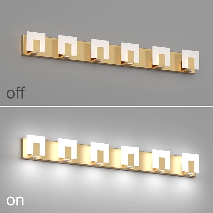 Aipsun Gold Vanity Lighting Fixtures Modern Vanity Lights LED 6 Lights Bathroom Vanity Light Up and Down Wall Light Fixtures 6000K