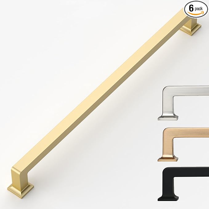 6 Pack Long Gold Cabinet Pulls - 12.6 Inch Kitchen & Wardrobe Handles