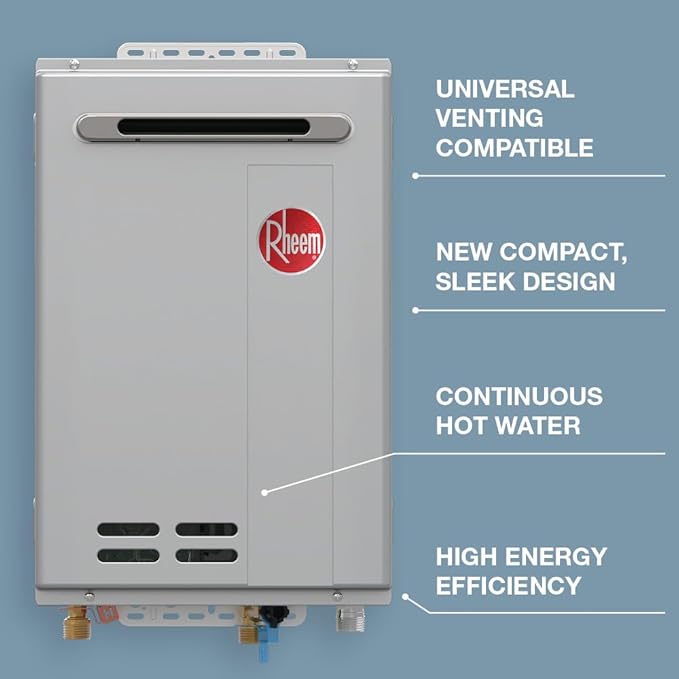 Rheem RTG-95XELN-3 High Efficiency Non-Condensing Outdoor Tankless Natural Gas Water Heater, 9.5 GPM with WiFi