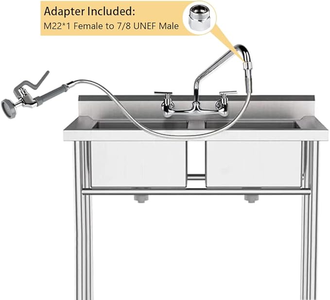 38 Inch Pre Rinse Hose with Sprayer Valve, Commercial Faucet Flexible Hose with Spray Head Replacement Kit for Commercial Restaurant Kitchen Sink Faucet - Grey