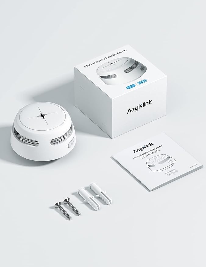 AEGISLINK Smoke Detector 10-Year Battery with Test/Silence Button, Fire Alarm with Photoelectric Sensor, Low Battery Warning, S500 (Independent, 10-Pack)