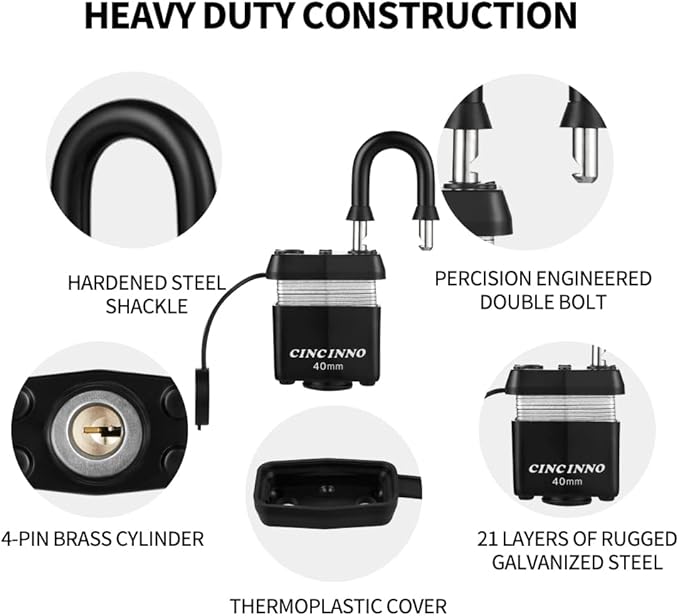 40mm Padlock with Key,Weatherproof Laminated Steel Locks with Keys,Heavy Duty Keyed Alike Padlocks for Outdoor Use,12 Pack