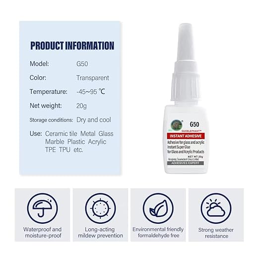 20g Glass Glue, Acrylic Adhesive,Used for Repairing and bonding Between Glass, Acrylic and Other Materials. Instant Super Glue for Glasses,Glass Products,Acrylic Products-Clear