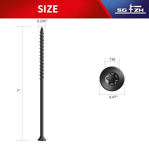 #14 x 7 Inch Deck Screws (19Pcs) 1lb. Exterior Wood Screws. Carbon Steel, Black, Flat Head, Rust Resistant epoxy Coated, with T30 Star Bit