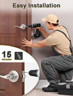 Mengico 2 Pack Satin Nickel Privacy Door Lever, Modern Interior Door Knobs Locks for Bedroom and Bathroom, Heavy Duty Door Handle, Reversible Wave Lever Handle