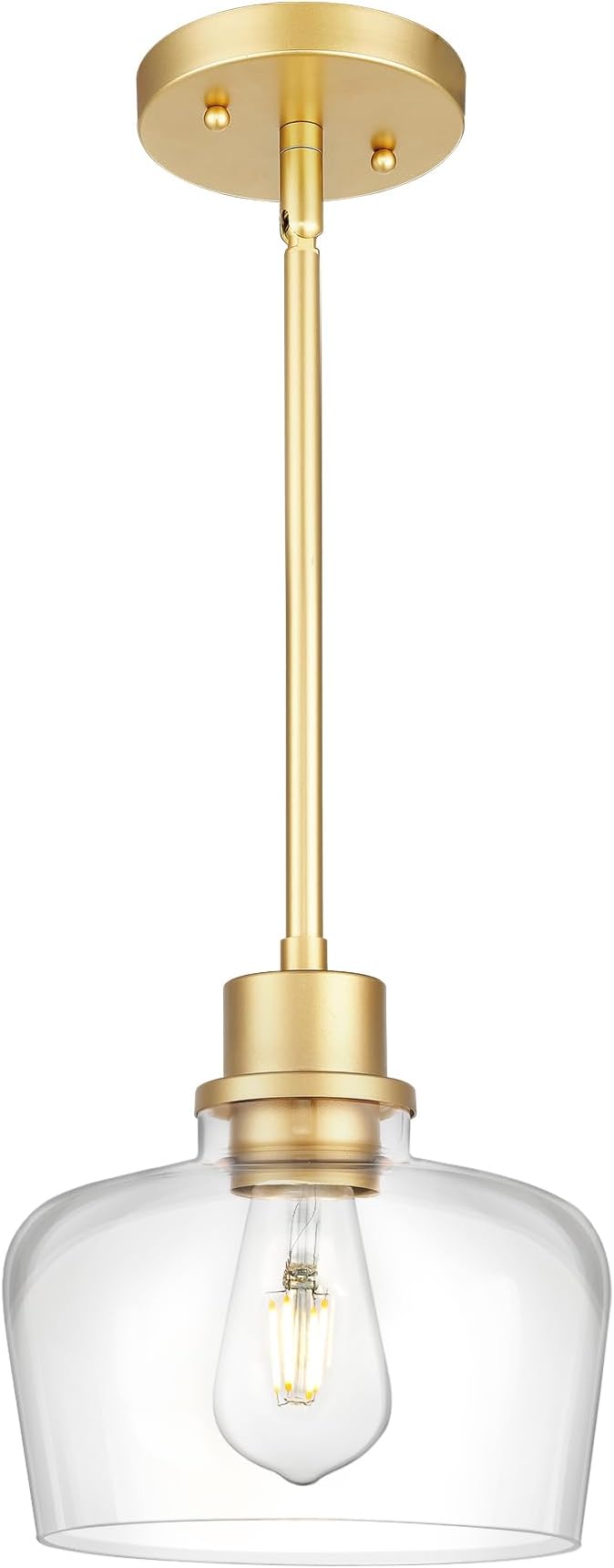 Emak 8 Inch Clear Glass Pendant Lights Kitchen Island, Modern Gold Pendant Light Fixtures for Kitchen, Bathroom, Bedroom, Dining Room, PL122-GD-CG