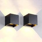 2 Pack Outdoor Sconces Wall Lights LED 20W Exterior/Interior Up and Down Lights IP65 Waterproof Modern Outdoor Lighting Fixtures Square Aluminum Wall Mount Light Black 3000K Warm Lights