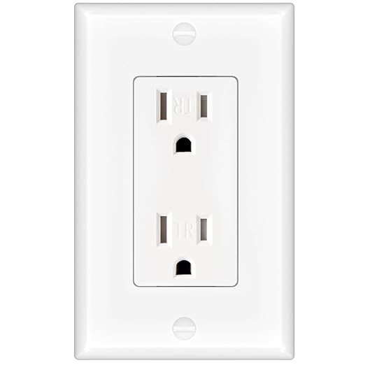 Amico Wall Outlet, 15 Amp Outlets, UL Listed, Decorator Receptacle with Wall Plate, Tamper Resistant Standard Electrical Outlet, Suitable for Home and Business - 1 Pack
