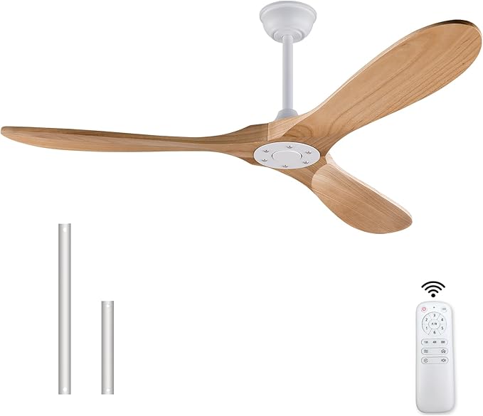 42'' Wood Ceiling Fan without Light, Modern 3 Blades Fans with Remote, Quiet Reversible DC Motor, Indoor Outdoor Energy Saving Ceiling Fan for Bedroom Living Room Patios