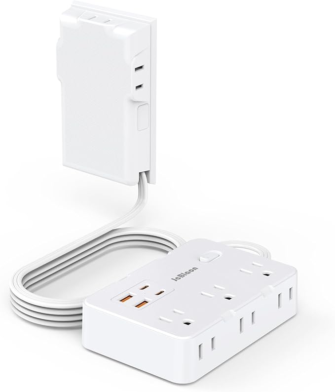 Power Strip Surge Protector with Outlet Cover, 6 AC Outlets Surge Protection, 4 USB Ports, 5ft Extension Cord, Wall Mount Flat Plug for Indoor Home Office Kitchen, White