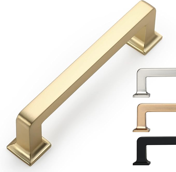 6 Pack 3.75 Inch Cabinet Handles - Brushed Brass Gold Pulls for Kitchen Cabinets