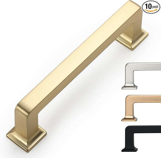 Kitchen Cabinet Hardware - 3.75 Inch Brass Cabinet Pulls, 10 Pack, Gold Cabinet Knobs, Cupboard Handles