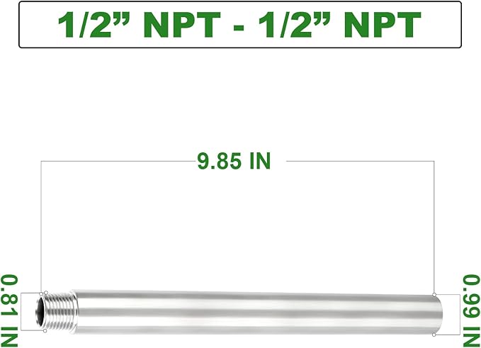 TAISHER 2PCS Stainless Steel Pipe Fittings, 1/2" NPT Male x 1/2" NPT Female Threaded, 10" Length Nipple Cast Pipe