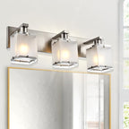 Modern 3-Lights Brushed Nickel Vanity Lights, Bathroom Light Fixture Over Mirror Wall Lighting Sconces with Frosted Glass Shades, E26 Bulb Base