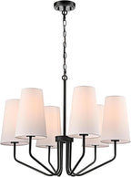 Modern Black Metal Chandelier with Linen Shade 6-Light E26 Adjustable Chandelier for Living Room, Dining Room, Bedroom, Kitchen Island