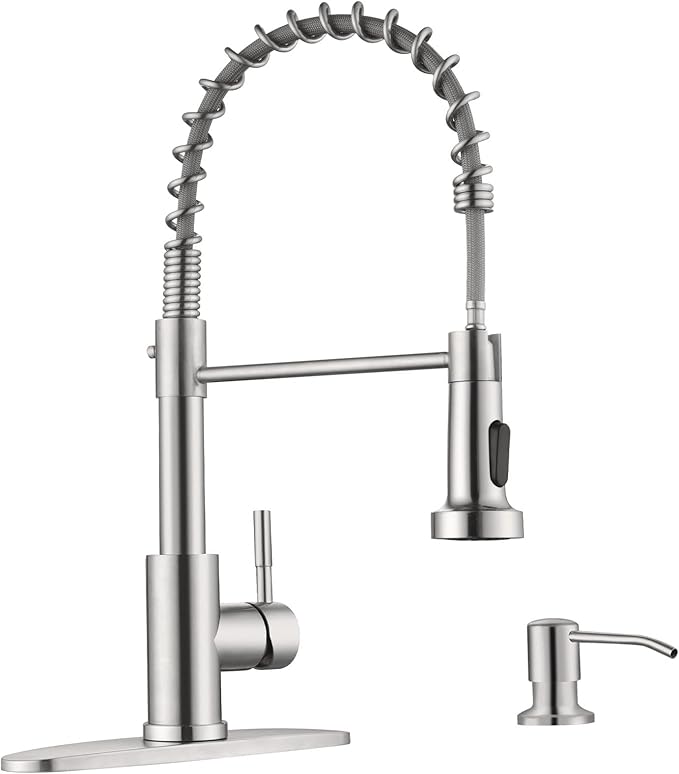 APPASO Kitchen Faucet with Soap Dispenser Brushed Nickel, Pull Down Commercial Single Handle High Arc Faucet for Sink, Stainless Steel Kitchen Faucet for Sink 2 or 4 Hole