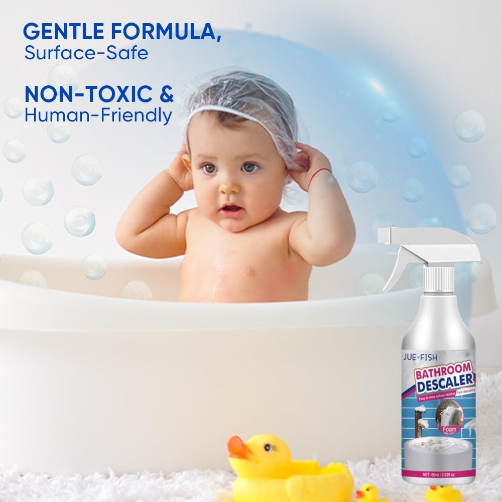 Bathroom Descaler Foam Cleaner: All-In-One Powerful Cleaner Spray - Strong Shower, Bathtub, Glass, Faucet, Tile, and Toilet Cleaner for Stubborn Stains & Limescale Removal (1)