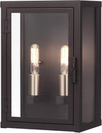 GLOBE Electric 60000131 2-Light Outdoor Wall Sconce, Dark Bronze, Matte Brass Accents, Weatherproof Glass Door Closure