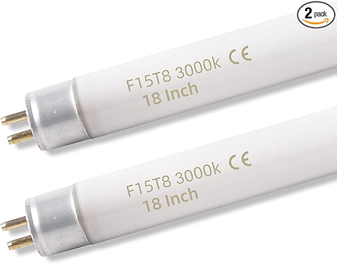 2 Pack 15W 18 Inch T8 3000K Fluorescent Linear Tube Bulb F15T8/WW G13 Base (15W-3000K-2P)