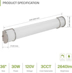 ASD LED 36" Vanity Flush Mount Light Fixture, Linear Bathroom Lighting Bar | 3CCT, Dimmable, Energy Star, ETL Listed | 30W 2650LM 3000-5000K 120V | Long Bath Wall Sconce Over Mirror | Nickel, 4 Pack