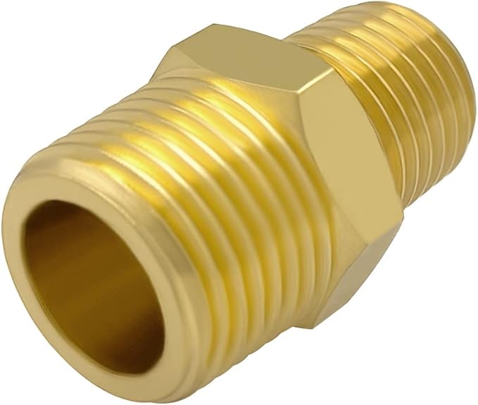 Hooshing 3/8" NPT Male to 1/4" NPT Male Reducing Hex Nipples Brass Pipe Fitting Adapter for Plumbing,5 Pack