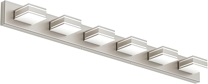 Ralbay 48inch Brushed Nickel Bathroom Vanity Light 6-Light Metal Acrylic Modern LED Bathroom Lighting Over Mirror