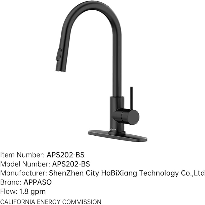 APPASO Kitchen Faucet with Pull Down Matte Black, Single-Handle High Arc Swan-Neck Modern Kitchen Sink Faucet with Optional Deck Plate Stainless Steel