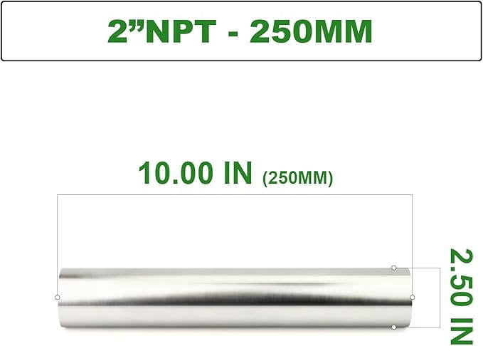 TAISHER 1PCS Stainless Steel Pipe Fittings, 2" NPT Female x 2" NPT Female Threaded, 10" Length Nipple Cast Pipe