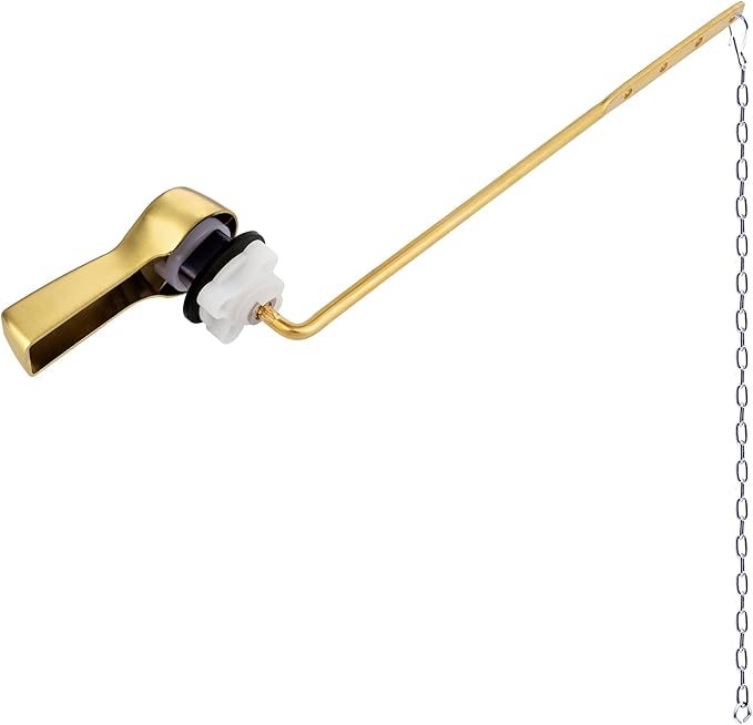 Hibbent Universal Metal Front Mount Toilet Handle Replacement Kit, Brass Toilet Flush Tank Lever with Stainless Steel Flapper Chains for Most Toilets, Brushed Gold Finish