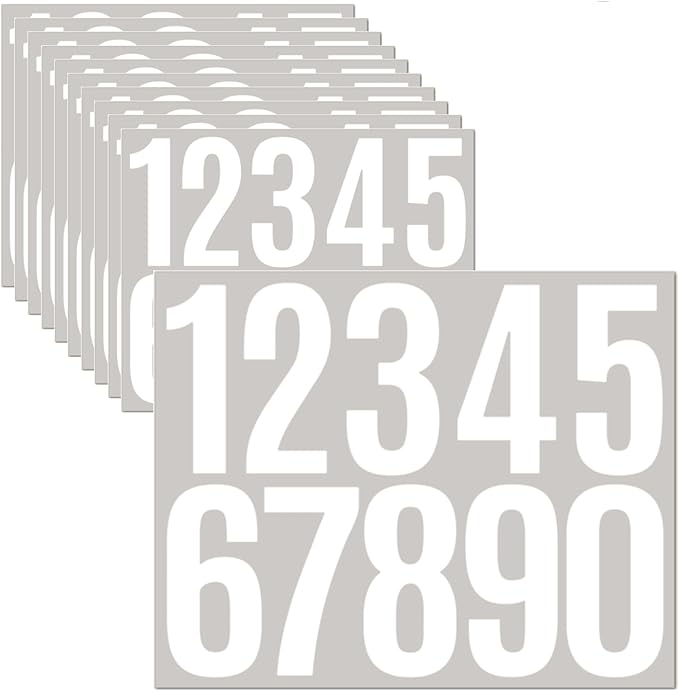 10 Sheets Vinyl House Numbers - 3 inch Waterproof Mailbox Numbers, Self-Adhesive Stickers for Mailbox, Cars, Boats, Windows, Door and Apartments(White, 3 inch)