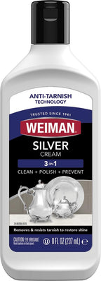 Weiman Silver Cream Cleaner 3-in-1, Anti-Tarnish Technology, Safely Clean, Polish, Shine & Restore, Removes & Prevent Tarnish, 8 Oz
