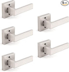 Gobrico Square No-Turning Single Side Door Handles for Closet French Door Satin Nickel Half-Dummy Levers Decorative Door Hardware 5 Pack
