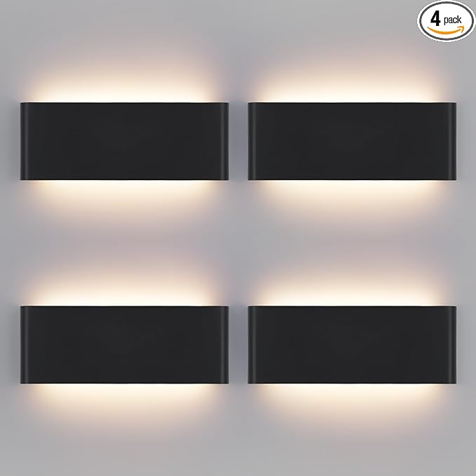 11"Modern LED vanity light,15W Dimmable 5 CCT (3000K-6500K) Adjustable Wall Lamp,Up and Down Wall Lighting,Indoor Wall Sconce for Bedroom,Staircase,Hallway,Dressing Table, 4Pack（Black）