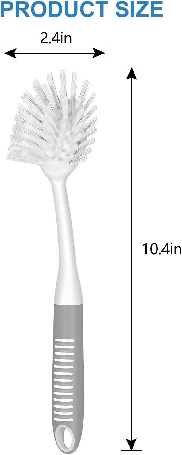 SetSail Dish Brush with Handle, 2 Pack Stiff Bristles Dish Scrubber with Built-in Scraper Dish Scrub Brushes for Cleaning Dishes, Pots and Pans, Kitchen Sink, Grey