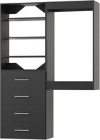 Modular Closet System, 55" Wide Organizer With Tower and Drawers, Wood Storage for Walk In Closets, Wall Mounted Wardrobe Kit, Bedroom, Black