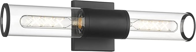 Black Bathroom Light Fixtures, 2-Light Vanity Lights Over Mirror with Clear Glass Shade, Modern Wall Sconces for Bathroom Bedroom Hallway, VL834-MB