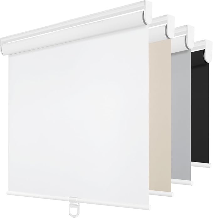 ChrisDowa Cordless Blackout Roller Shades for Windows, Thermal Insulated UV Protection Pull Down Shades, Total Blackout Window Blinds for Home, Office, Bedroom, Door (24" W x 72" H, White)