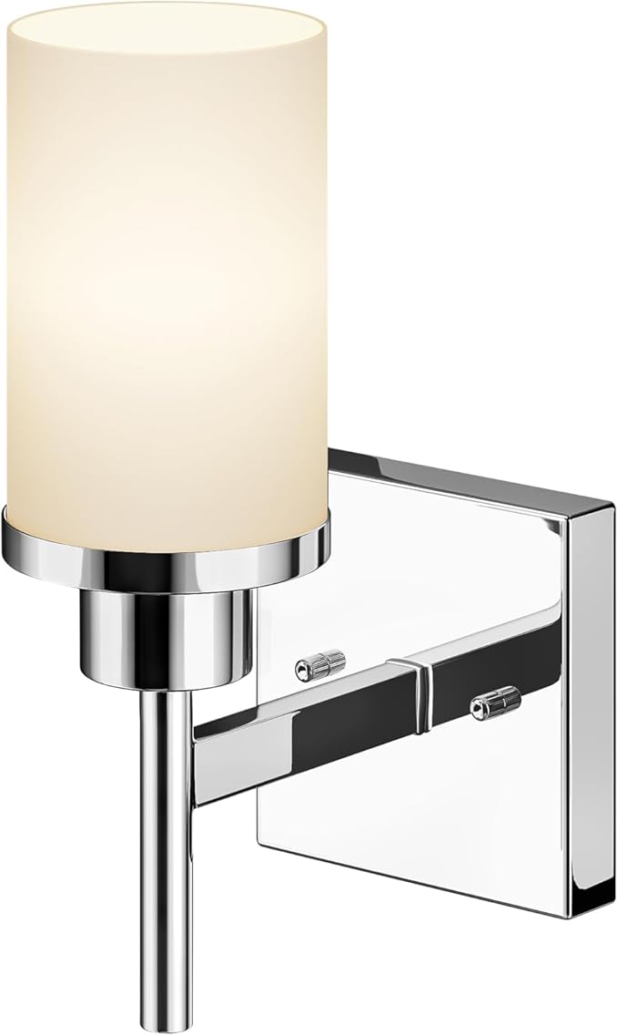Vanity Lights Polished Chrome Bathroom Light Fixtures with White Frosted Glass Shade, Wall Sconce for Mirror Hallway Entrance Porch T001CH-L1