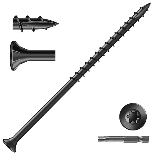 #10 x 4 Inch Deck Screws (45Pcs) 1lb. Exterior Wood Screws. Carbon Steel, Black, Flat Head, Rust Resistant epoxy Coated, with T25 Star Bit