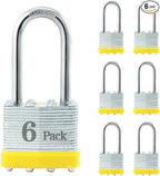 ZonRo Locks Laminated Steel Keyed Padlocks,Keyed Alike Locks, 1-9/16 inch Wide,Long Shackle Padlocks, Pack of 6，Yellow Hoop, for Hasp Latch, Sheds, Fences, Storage Locker, School, Gym