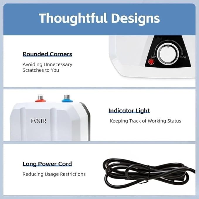 110V-120V 1.5Kw Small Under Sink Tank, 2.16 Gallon Thermal Storage Water Heater, Mini Tankless, Under Sink, Electric RV TR Trailer Kitchen Compact Point of Use