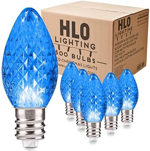 Holiday Lighting Outlet Faceted C7 Christmas Lights | Blue LED Light Bulbs Holiday Decoration | Warm Christmas Decor for Indoor & Outdoor Use | 2 SMD LEDs in Each Light Bulb | Set of 500